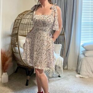 Blue Rain White Floral Tie-Shoulder Mini Dress